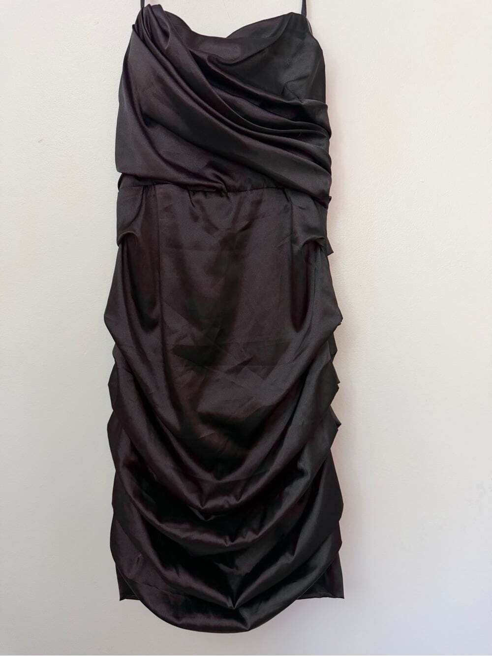 Le Château Black Strapless Ruched Satin Cocktail Dress Made in Canada M - Picture 3 of 7